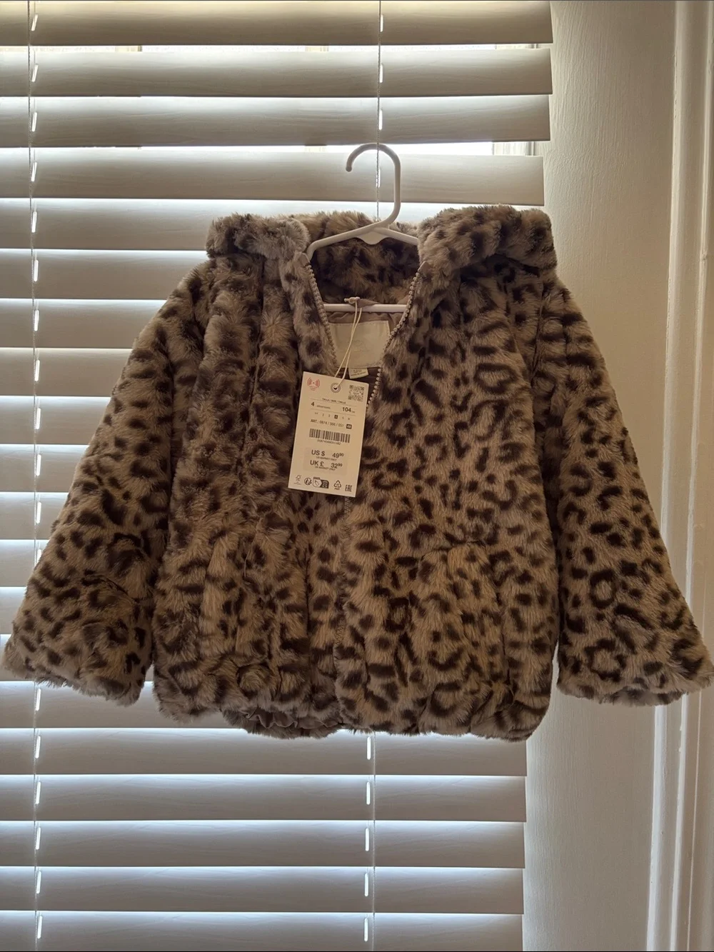 ZARA Faux Fur Leopard Hooded Kids Coat